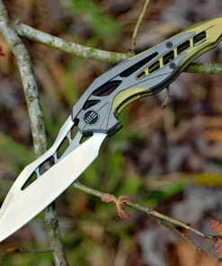 Wholesale ⌛ We Knife Co. WE Knife 906C Arrakis, 3.45" M390 Plain Wharncliffe Blade, Gold/Grey Titanium Handle 🔥