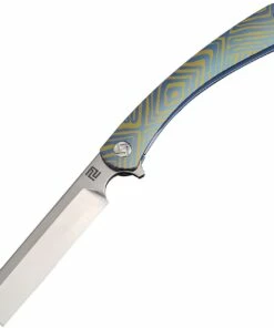 Cheapest 😀 Artisan Cutlery Artisan Orthodox ATZ1817GSBU03, 2.75" Satin S35VN Blade, Blue & Gold Titanium Swirl Pattern Handle ⭐