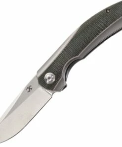 Cheap 🔔 Kansept Knives K1007A1 Accipiter, 3.50" CPM-S35VN Stonewashed Plain Blade, Titanium w/ OD Green Canvas Micarta Inlay Handle 🔔