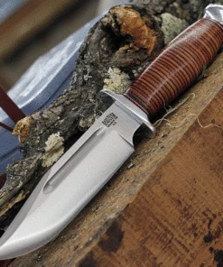 Coupon 😀 Bark River Knives Teddy Fixed Blade 08-114-SL, 6.25" A2 Satin Plain Blade, Stacked Leather Handle 🎁