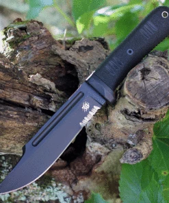 Buy 🎉 Bastinelli Creations Montana Serrated Fixed Blade BAS225S, 6.5" N690 Black Plain Blade, Black Kraton Handle, Black Kydex Sheath 🔥