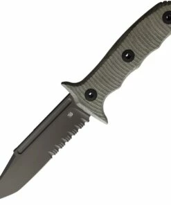 New ✔️ Bastinelli Creations Bastinelli Binome Fixed Blade - Green Canvas Micarta (5" M390 PVD Serr.) BAS240 😀