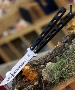 Promo ✨ Bear and Son Bear & Son Cutlery 30th Anniversary Butterfly Knife ANN114B, 4.25" 440 Satin Embellished Blade, Black Zinc Handle 😀