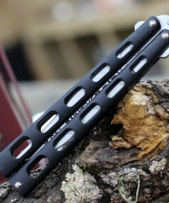 Promo ✨ Bear and Son Bear & Son Cutlery 30th Anniversary Butterfly Knife ANN114B, 4.25" 440 Satin Embellished Blade, Black Zinc Handle 😀 -Automatic Knives shop BCCANN114B.2 14557.1618236531