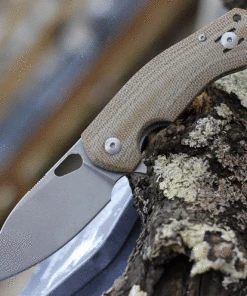 Flash Sale ✨ GiantMouse ACE Biblio Flipper, 2.875" M390 Stonewashed Plain Blade, Natural Canvas Micarta Handle 💯