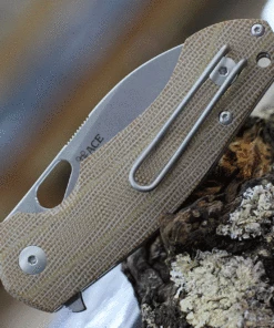 Flash Sale ✨ GiantMouse ACE Biblio Flipper, 2.875" M390 Stonewashed Plain Blade, Natural Canvas Micarta Handle 💯 -Automatic Knives shop BIBLIO NAT.3 85407.1619032336