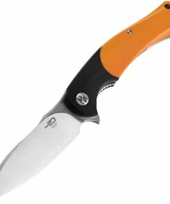 Cheapest ⌛ Bestech Knives Penguin Flipper Knife BG32C, 3.6" D2 Satin & Stonewash Plain Blade, Orange & Black G-10 Handle 🤩