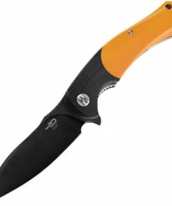 Coupon 🎉 Bestech Knives Penguin Flipper Knife BG32D, 3.6" D2 Black Stonewashed Plain Blade, Black & Orange G-10 Handle 🔔