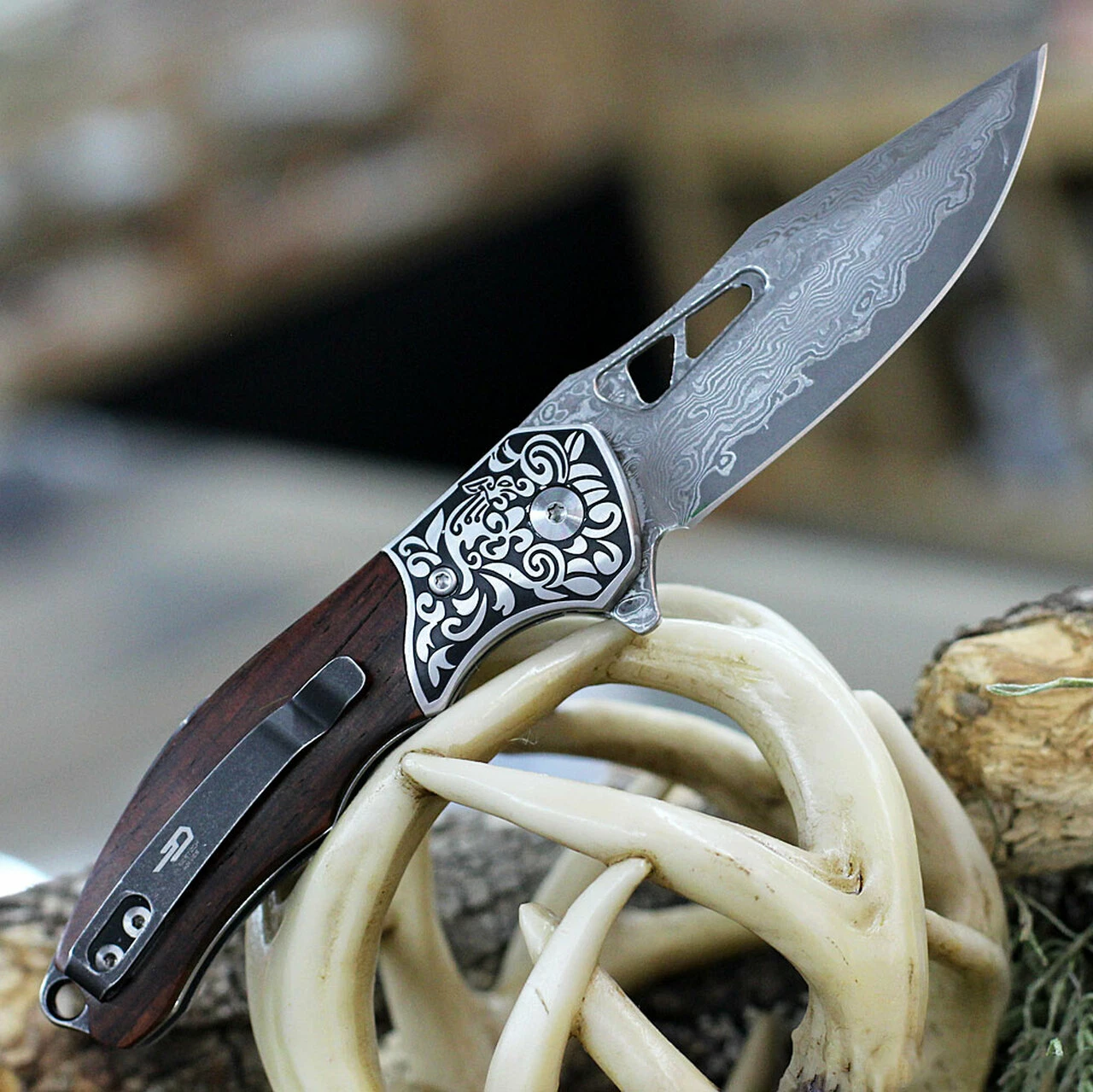 Deals 🎉 Bestech Draco - Wood / SS Bolster (3.2" Damascus Clip Point) BG48 🤩 2 Deals 🎉 Bestech Draco - Wood / SS Bolster (3.2" Damascus Clip Point) BG48 🤩 - Image 2