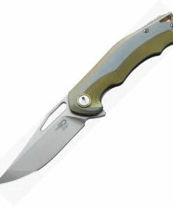 Cheap ✔️ Bestech Knives BTKT1708A Tercel Frame Lock, 3.50" CPM-S35VN Stonewash Blade, Gold Titanium Handle 🔥