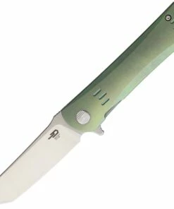Outlet 🎁 Bestech Knives Kendo Framelock Green BTKT1903E, 3.7" S35VN Tanto Blade, Stonewash Titanium Handle 🎉
