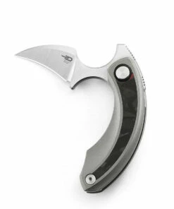 New 👍 Bestech Knives Strelit BT2103E, 2.19" M390 Satin Reverse Hawkbill Plain Blade, Grey Titanium & Red Marble Carbon Fiber Handles ❤️