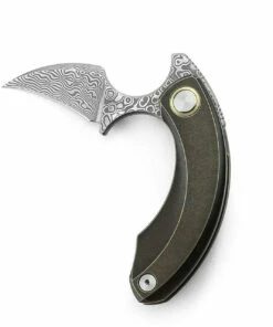 Promo 🌟 Bestech Knives Strelit BT2103J, 2.19" Damascus Reverse Hawkbill Plain Blade, Bronze Stonewashed Titanuim Handles 💯