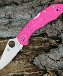 Discount 🎁 Spyderco Knives Spyderco Delica 4 FRN Pink C11FPPNS30V, 2.90" CPM S30V Satin Plain Blade, Pink FRN Handle 😍