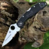 Hot Sale 💯 Spyderco Knives Spyderco Delica Thin Blue Line 2.90" Satin Black FRN C11FBKBL 🎉