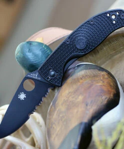 Cheap ✨ Spyderco Knives Spyderco Tenacious Lightweight C122PSBBK, 3.39" 8Cr13MoV Black Combo Blade, Black FRN Handle ⌛