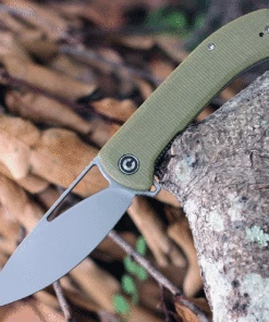 Promo 🧨 CIVIVI Knives CIVIVI Riffle Flipper Knife C2024B, 3.46" 14C28N Gray Stonewashed Drop Point Blade, Olive Micarta Handles 🤩