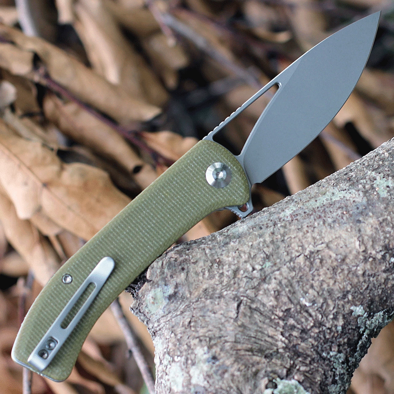 Promo 🧨 CIVIVI Knives CIVIVI Riffle Flipper Knife C2024B, 3.46" 14C28N Gray Stonewashed Drop Point Blade, Olive Micarta Handles 🤩 2 Promo 🧨 CIVIVI Knives CIVIVI Riffle Flipper Knife C2024B, 3.46" 14C28N Gray Stonewashed Drop Point Blade, Olive Micarta Handles 🤩 - Image 2