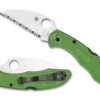 Discount 🌟 Spyderco Knives Spyderco Salt 2 C88FSWCGR2, 3.00" Satin Warncliffe LC200N Serrated Blade, Green FRN Handle 🤩
