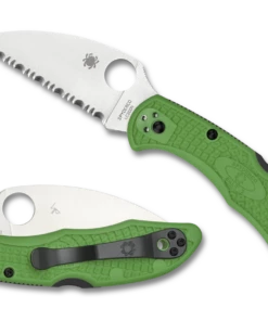 Discount 🌟 Spyderco Knives Spyderco Salt 2 C88FSWCGR2, 3.00" Satin Warncliffe LC200N Serrated Blade, Green FRN Handle 🤩