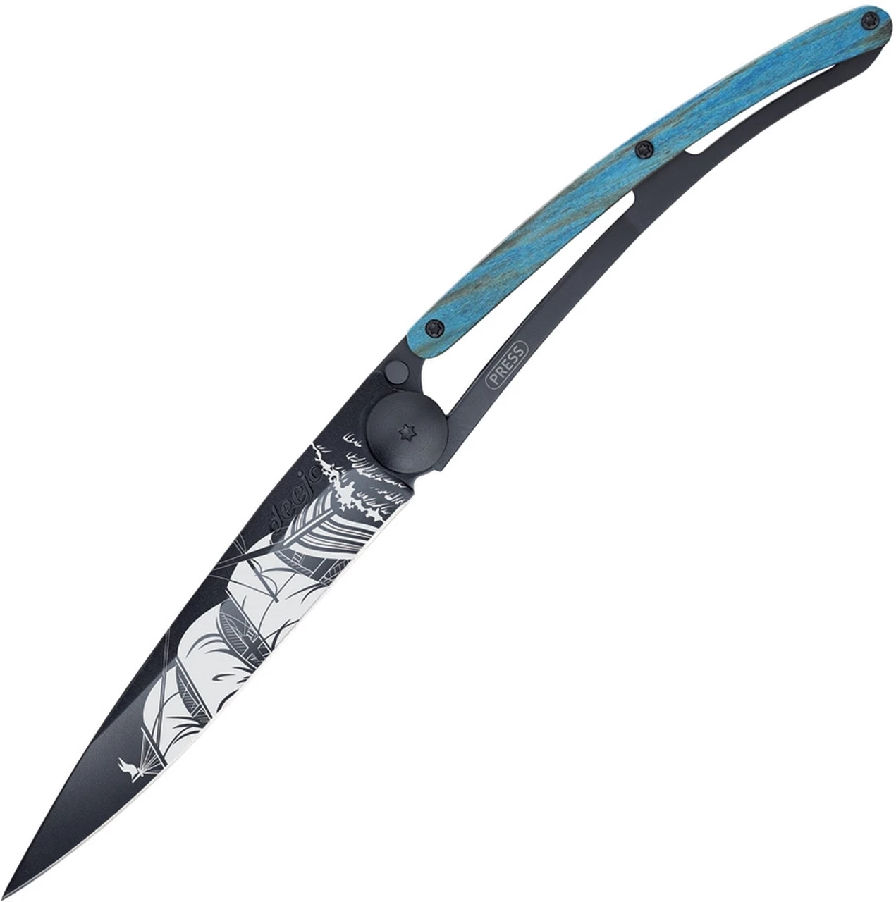 Best deal ❤️ Deejo Knives Deejo 37g Corsair DEE1GB159, 3.75" Z40C13 Black Titanium Plain Blade, Blue Beech Wood Handle ⌛ 1 Best deal ❤️ Deejo Knives Deejo 37g Corsair DEE1GB159, 3.75" Z40C13 Black Titanium Plain Blade, Blue Beech Wood Handle ⌛