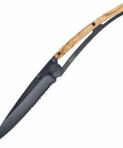 Discount 🌟 Deejo Knives Deejo 37g DEE1GB501, 3.75" Z40C13 Black Titanium Combo Blade, Olive Wood Handle 🌟