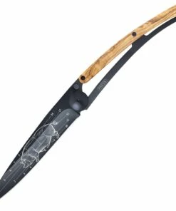 Cheap 🎁 Deejo Knives Deejo 390g Tattoo Prime Cuts DEE3GB152, 7.5" Z40C13 Black Titanium Plain Blade, Olive Wood Handle 🤩