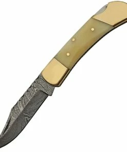 Coupon ⌛ Damascus Blade Knife Damascus Blades Lockback - Natural Bone (3" Damascus) DM-1257BO ✔️