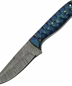 Discount ⭐ Damascus Blade Knife Damascus Blades Exotic Hunter - Blue Wood (4" Damascus) 1290 👏