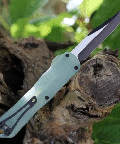 Outlet 🧨 Heretic Knives Heretic Manticore E OTF Auto - Black Alum. and Jade G-10 (3.19" Elmax Two-Tone Bowie) H026B-10A-JADE 🤩