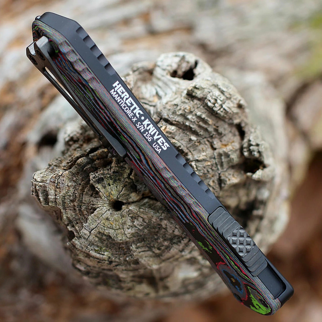 Promo 🛒 Heretic Knives Heretic Manticore X OTF Automatic - Awesome 80's CF / Blk Alum (3.7" Blk DLC Bowie) H030B-6A-CF80's 🎉 5 Promo 🛒 Heretic Knives Heretic Manticore X OTF Automatic - Awesome 80's CF / Blk Alum (3.7" Blk DLC Bowie) H030B-6A-CF80's 🎉 - Image 5