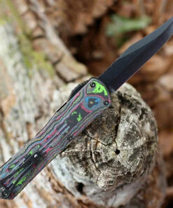 Promo 🛒 Heretic Knives Heretic Manticore X OTF Automatic - Awesome 80's CF / Blk Alum (3.7" Blk DLC Bowie) H030B-6A-CF80's 🎉