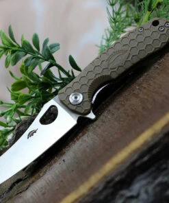 Cheapest ⌛ Honey Badger Knives Small Warncleaver Flipper HB1046, 2.75" 8Cr13MoV Satin Warncleaver Plain Blade, Tan FRN Handle ✨