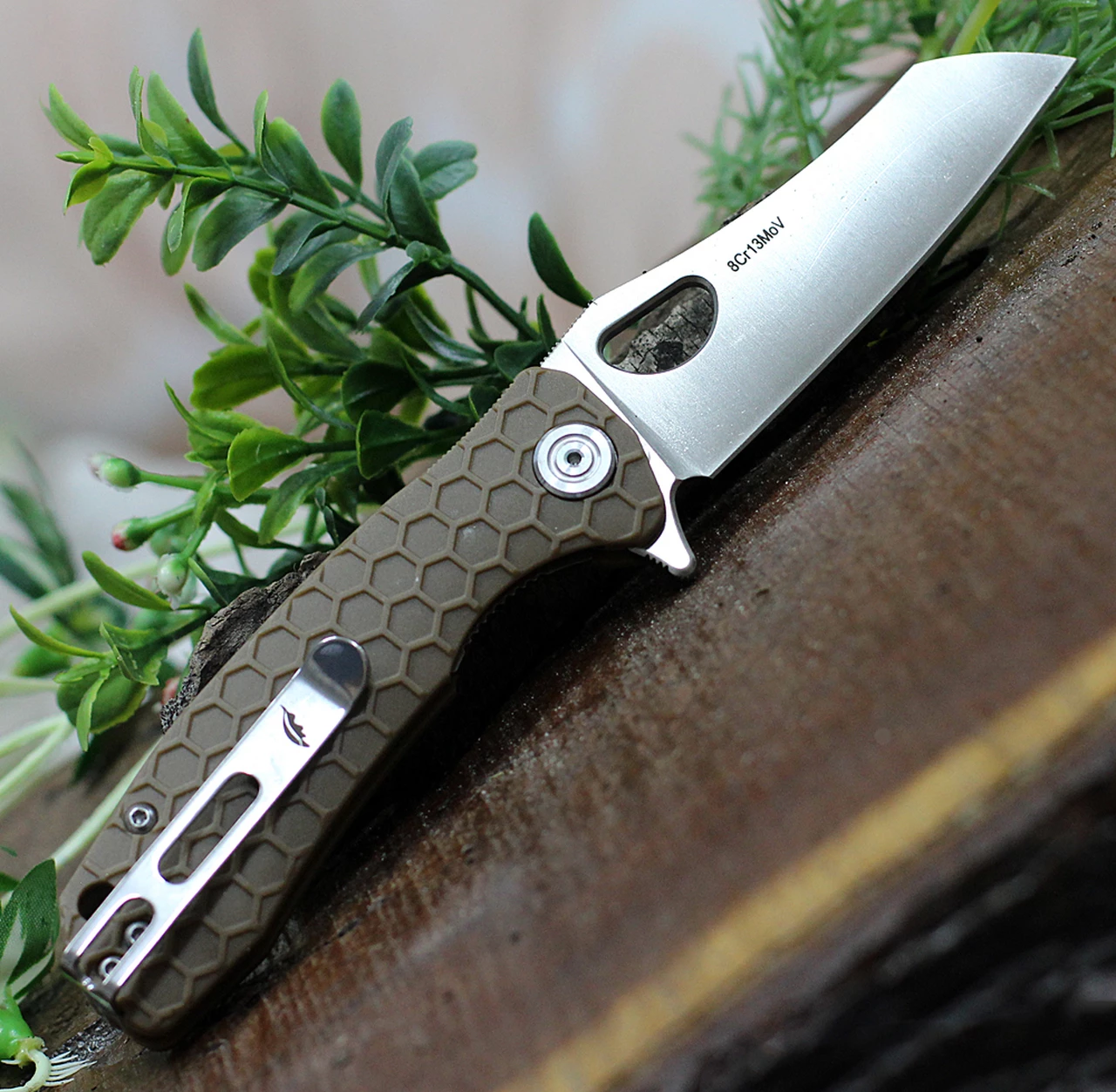 Cheapest ⌛ Honey Badger Knives Small Warncleaver Flipper HB1046, 2.75" 8Cr13MoV Satin Warncleaver Plain Blade, Tan FRN Handle ✨ 2 Cheapest ⌛ Honey Badger Knives Small Warncleaver Flipper HB1046, 2.75" 8Cr13MoV Satin Warncleaver Plain Blade, Tan FRN Handle ✨ - Image 2