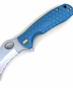 Promo 😀 Honey Badger Knives Medium D2 Claw Flipper HB1128, 3.0" D2 Claw Serrated Blade, Blue FRN Handle 👏