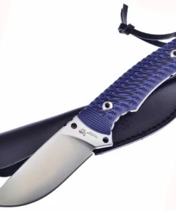 Discount 🌟 Hen & Rooster, 4" Satin Stainless Steel Fixed Blade, Black & Blue G-10 Textured Handle w/Black Leather Sheath ❤️