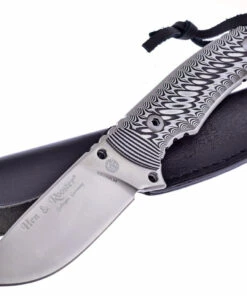 Deals ⭐ Hen & Rooster, 4" Satin Stainless Steel Fixed Blade, Black & White G-10 Textured Handle w/Black Leather Sheath 💯