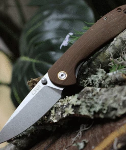 Discount 🎉 CJRB Cutlery Feldspar J1912-BNC, 3.53" D2 Steel Stonewashed Plain Blade, Contoured Brown G-10 Handle ⌛