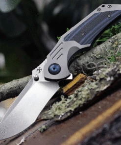 New 🤩 Kansept Knives K1011A2 Delta, 3.54" CPM-S35VN Stonewashed Plain Blade, Gray Titanium w/ Black/Blue CF Inlay Handle ✨