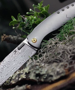 Coupon 🌟 Kansept Knives Convict K1023D1, 3.3" Damascus Steel Sheepfoot Blade, Gray Titanium Handle 🔥