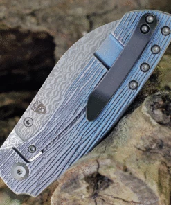 Deals 🔥 Kansept Knives Convict K1023W1, 3.3" Damascus Steel Sheepfoot Blade, Blue Titanium Wood Grain Handle 🧨 -Automatic Knives shop K1023W1.2 06541.1624479134