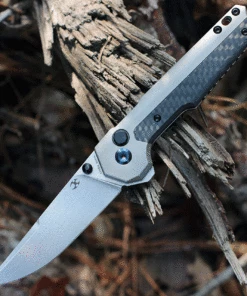 Hot Sale ⭐ Kansept Knives Kansept EDC Tac Button Lock - Gray Ti / Twill CF (3.1" S35VN Satin) K2009A2 ✨