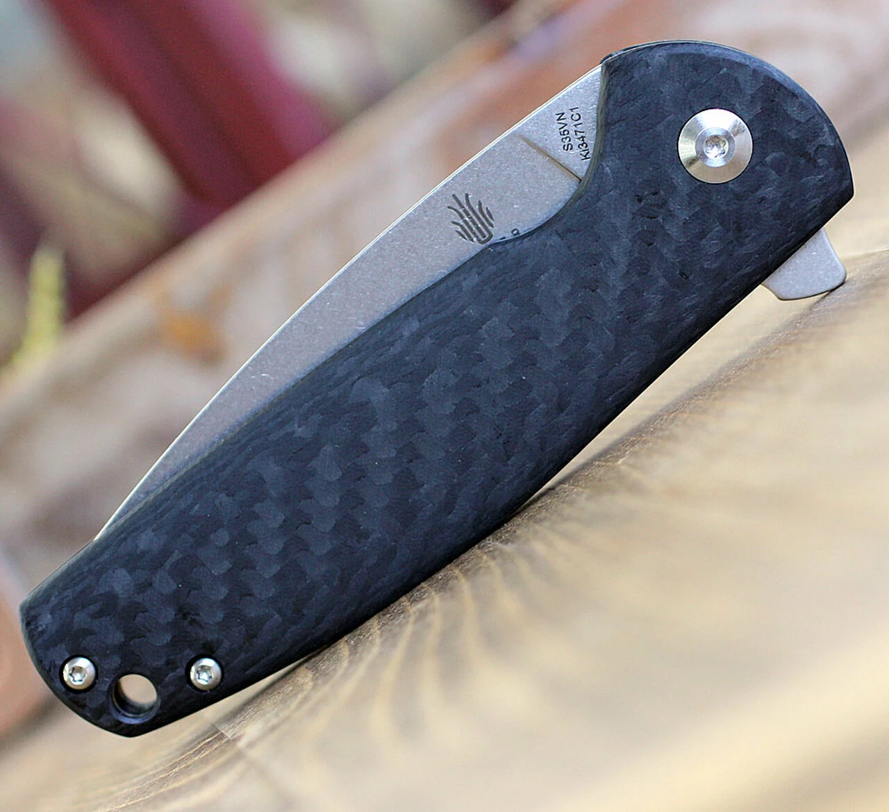 Brand new 👍 Kizer Cutlery Kizer Gemini 2.0 Ki3471C1, 3.13" CPM S35VN Stonewash Drop Point Plain Blade, Carbon Fiber Handle ✨ 3 Brand new 👍 Kizer Cutlery Kizer Gemini 2.0 Ki3471C1, 3.13" CPM S35VN Stonewash Drop Point Plain Blade, Carbon Fiber Handle ✨ - Image 3