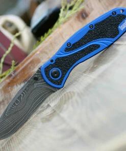 Best Sale 👍 Kershaw Knives Kershaw Blur A/O Damascus 1670NBDAM, 3.4" Damascus Blade, Blue Aluminum Handle 🎁