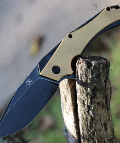 Buy 🔥 Kansept Knives Kansept Hellx - Brass / Black SW (3.6" D2 SW Black) T1008B2 🔥