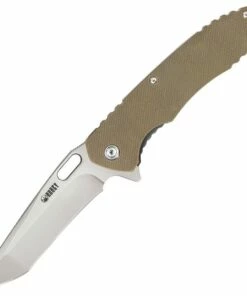Outlet ✔️ Kubey Knife Kubey Dark Knight KU003C, 3.75" D2 Sand Blast Finish Plain Blade, Tan G-10 Handles 🎁