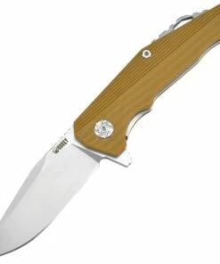 Discount ⌛ Kubey Knife Kubey 216 KUB216A, 3.3" D2 Sand Blast Finish Plain Blade, Tan G-10 Handles 🎁