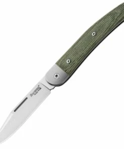 Best Pirce 🔔 LionSteel Jack JK1CVG, 3.03" M390 Satin Plain Blade, Green Canvas Micarta Handles ✔️