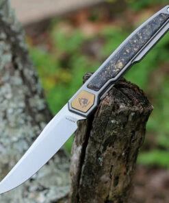 Wholesale 🌟 Maxace Knives Maxace Persian Front Flipper - Gray Ti / CF (4" Satin M390) MCPS01 🎁