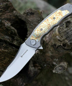 Flash Sale ✔️ Maxace Knives Maxace Halictus 2.0 - Ti / Mokume (3.9" M390 Satin) MHLT201 💯